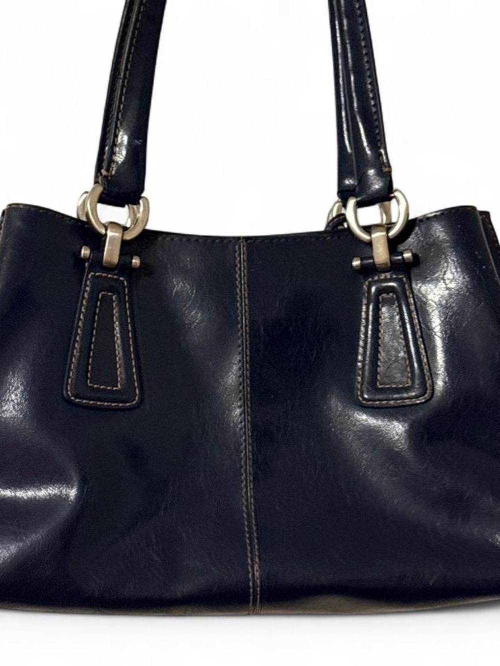 Liz Claiborne Classic Blue Leather Tote Bag with Gold Hardware